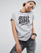 Daisy Street Relaxed T-shirt With Rebel Print - Gray