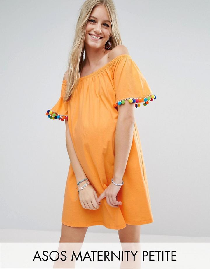 Asos Maternity Petite Off Shoulder Pom Pom Sundress - Orange
