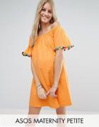 Asos Maternity Petite Off Shoulder Pom Pom Sundress - Orange