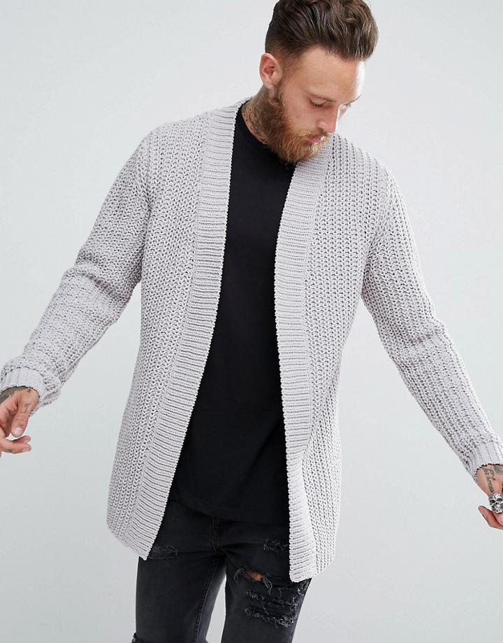 Asos Textured Chenille Cardigan In Light Gray - Gray