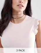 Asos Pack Of 3 Open Heart Choker Necklaces - Multi