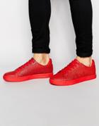 Asos Lace Up Sneakers In Red Snakeskin Effect - Red