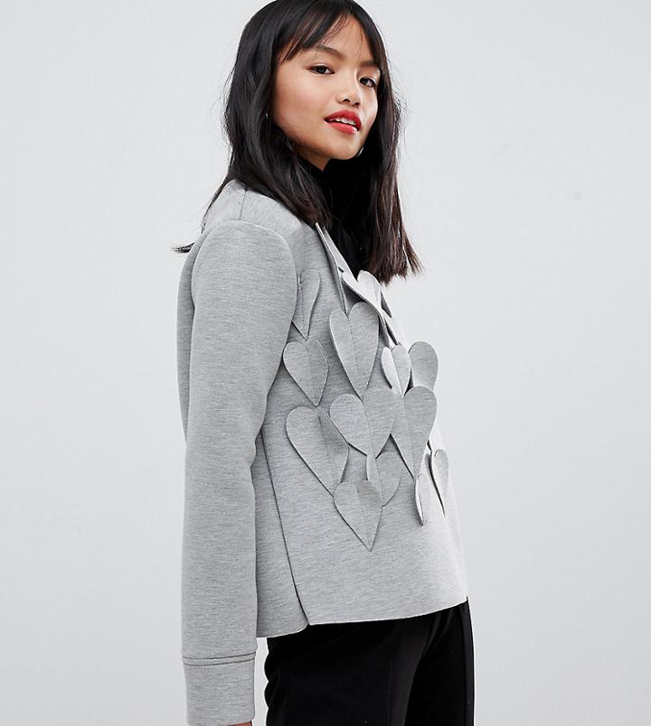 Lost Ink Petite Sweatshirt With 3d Hearts - Gray
