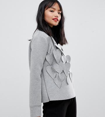 Lost Ink Petite Sweatshirt With 3d Hearts - Gray