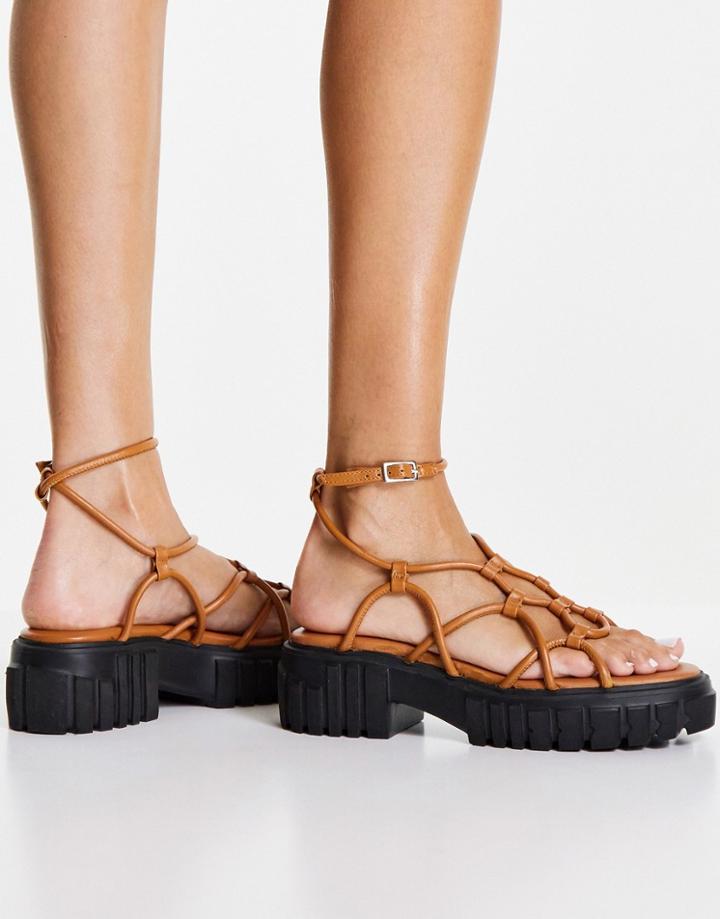 Asos Design Frequent Premium Strappy Sandals In Tan-brown
