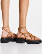 Asos Design Frequent Premium Strappy Sandals In Tan-brown