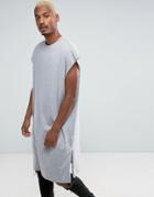 Asos Super Oversized Extreme Longline Tank With Side-splits In Gray Marl - Gray