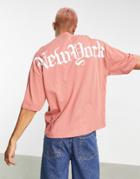 Asos Design Oversized T-shirt In Burnt Orange Organic Cotton With New York City Print-pink