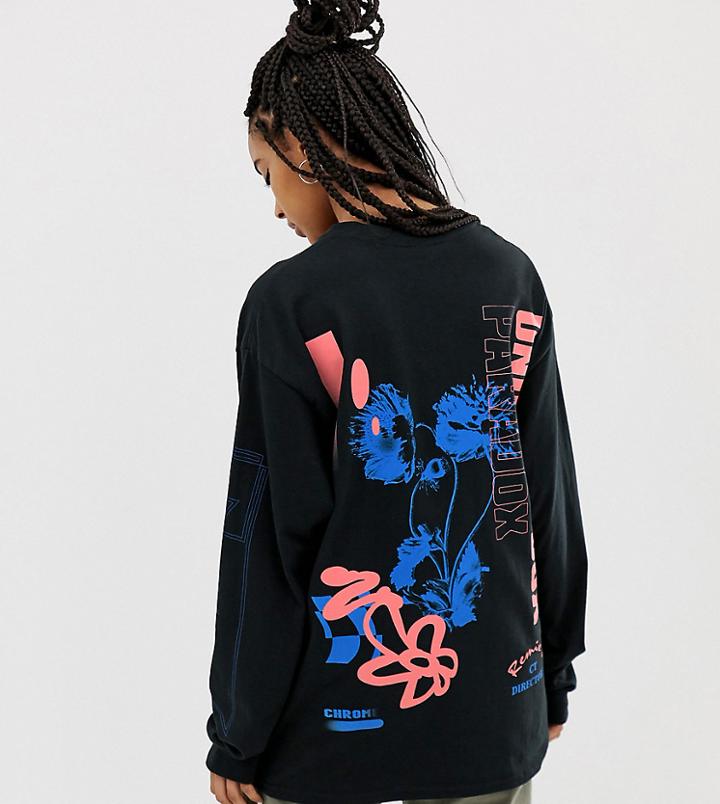 Crooked Tongues Long Sleeve T-shirt In Unorthodox Flower Print - Black