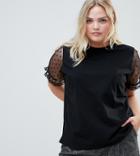 Asos Design Curve T-shirt With Dobby Ruffle Sleeve - Black