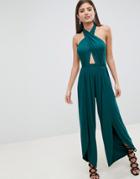 Asos Design Cross Front Jersey Jumpsuit With Wrap Leg Detail - Multi