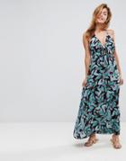 Asos Woven Tie Front Maxi Beach Dress In Tropical Pop Print - Multi