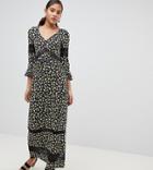 Asos Design Tall Maxi Tea Dress In Floral Print With Lace Inserts - Multi