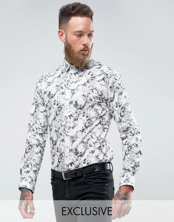 Noose & Monkey Skinny Smart Shirt In Print - White