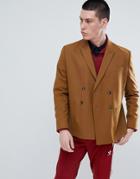 Asos Design Boxy Double Breasted Blazer In Camel - Brown