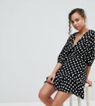 River Island Petite Wrap Front Polka Dot Mini Dress - Multi