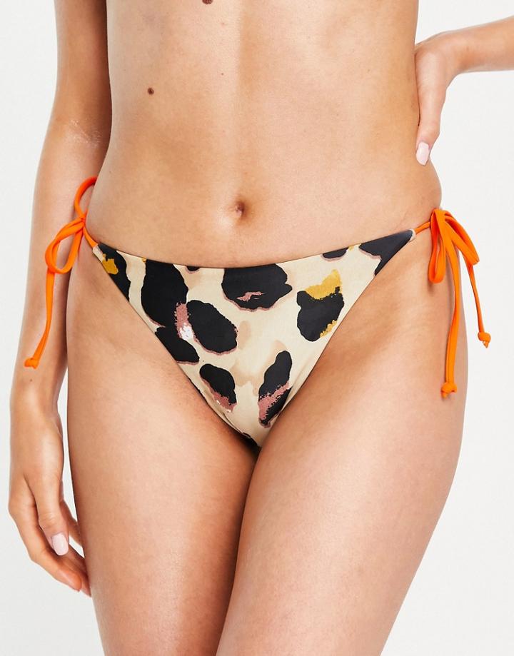 Never Fully Dressed Contrast Tie Bikini Bottom In Leopard - Part Of A Set-multi
