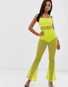 Asos Design Strappy Mesh Jumpsuit In Fish Net - Green
