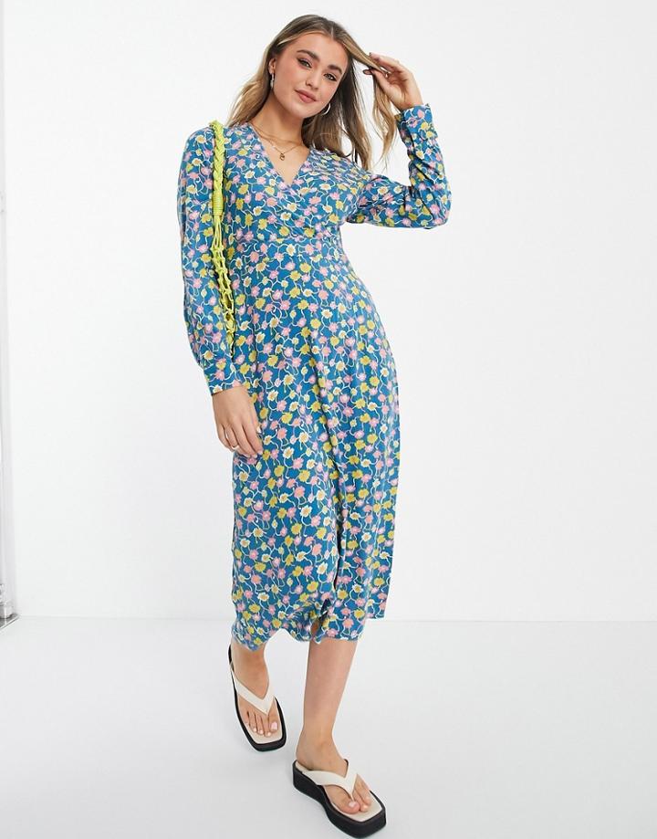 Y.a.s Alina Printed Midi Dress In Blue