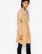 Brave Soul Belted Coat With Oversized Collar - Camel