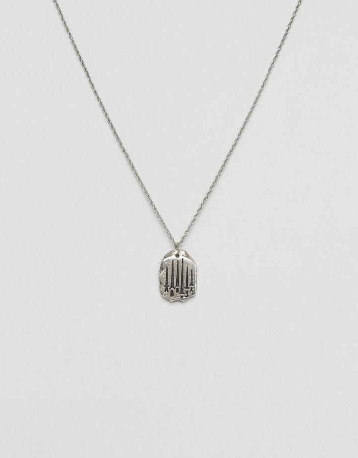 Asos Necklace With Burnished Plate Charm In Silver - Silver