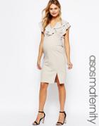 Asos Maternity Ruffle Front Pencil Dress - Beige