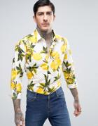 Devils Advocate Lemon Print Slim Fit Shirt - Cream