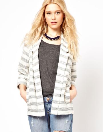 River Island Big Stripe Long Line Blazer