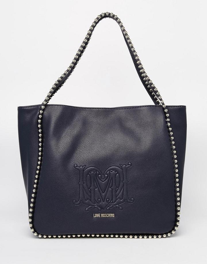 Love Moschino Shopper Bag With Chain Straps - Navy