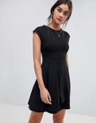 Asos Design Ponte Skater Dress With Wrap Skirt - Black
