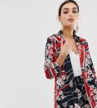 River Island Blazer With Belt In Floral Print - Red