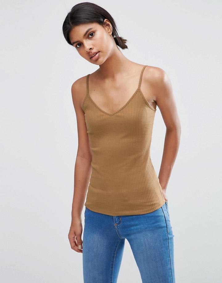 Asos The Strappy Rib Cami - Brown