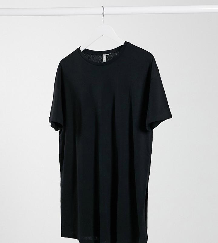 Asos Design Maternity Textured Longline T-shirt With Side Splits In Black
