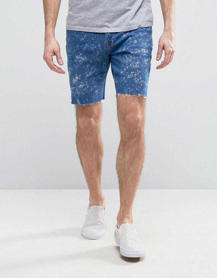 Asos Denim Shorts In Slim With Light Acid Wash Mid Blue - Blue