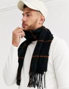 Asos Design Standard Woven Scarf In Black With Navy And Orange Check
