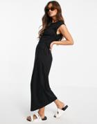 River Island Ruched Side Sleeveless Midi Dress In Black