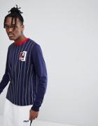 Fila Black Line Striped Long Sleeve T-shirt With Logo In Navy - Navy