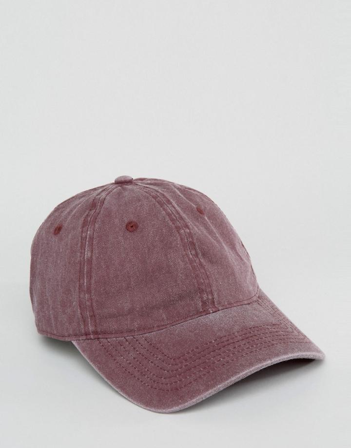 Asos Baseball Cap With Burgundy Pigment Dye - Red