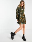 Topshop Nature Print Mini Shirt Dress In Multi