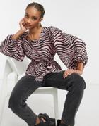 Only Top With Square Neck In Pink Zebra Print