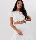 Prettylittlething Petite Two-piece Broderie Bardot Top In White - White