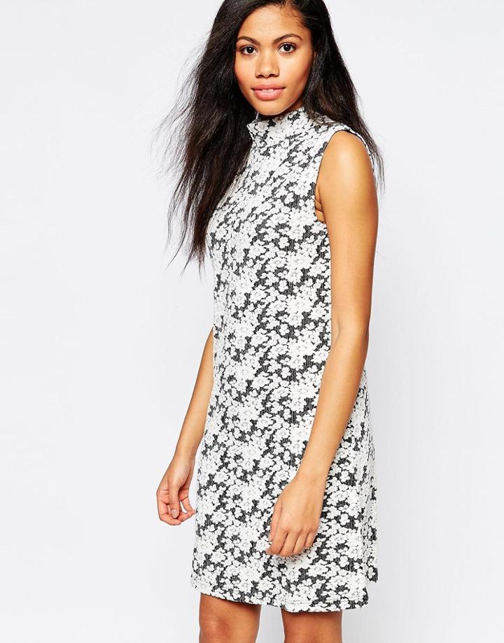 B.young High Neck Floral Jacquard Dress - Off White