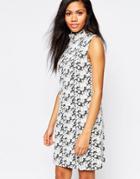 B.young High Neck Floral Jacquard Dress - Off White