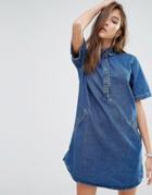 Pull & Bear Denim T-shirt Dress - Blue