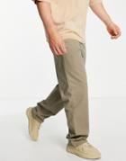 Asos Design Relaxed Chinos In Washed Khaki-green