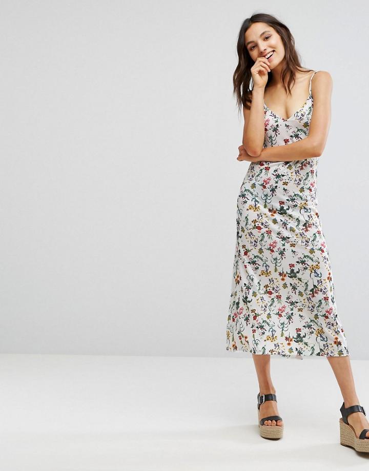 Pull & Bear Floral Cami Midi Dress - White