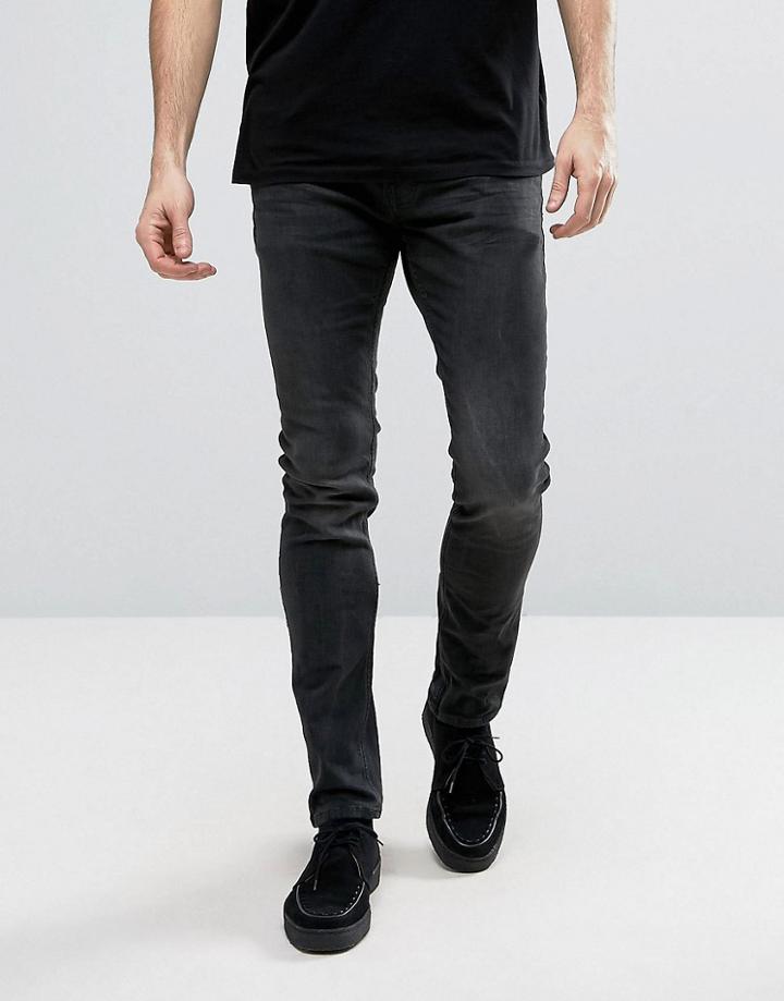 Allsaints Jeans In Skinny Fit Black With Aged Knee - Black