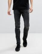 Allsaints Jeans In Skinny Fit Black With Aged Knee - Black