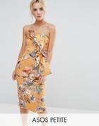 Asos Petite Floral Fold Bow Front Bandeau Scuba Midi Dress - Yellow
