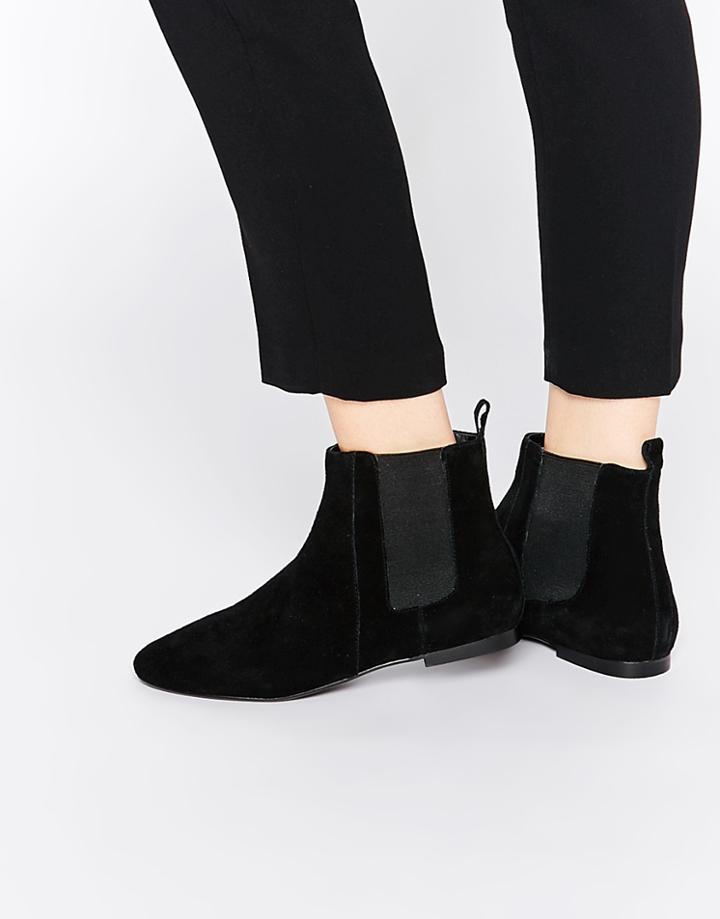 Faith Smith Black Leather Suede Ankle Boots - Black